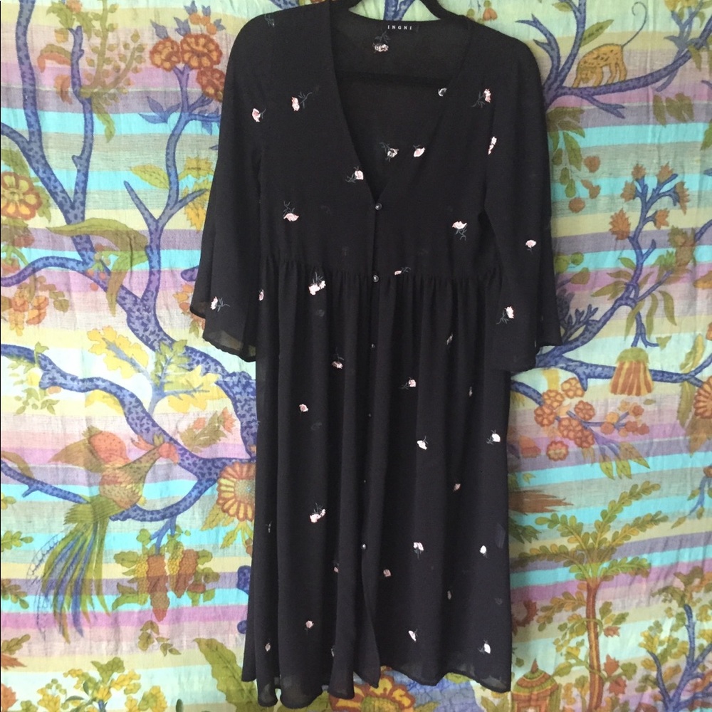 Sheer black kimono with roses